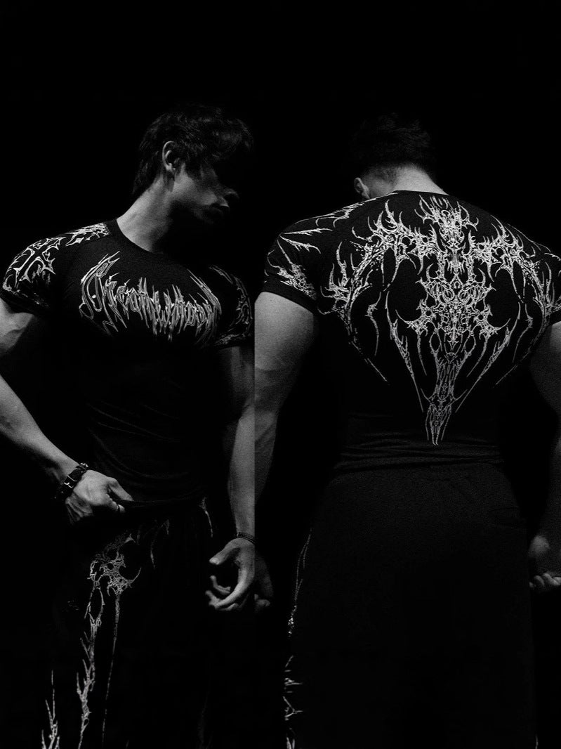 Breathedivinity American Trendy Brand Dark Style Sports Fitness Men'S T-Shirt Quick-Drying Elastic Bodysuit - Image 3